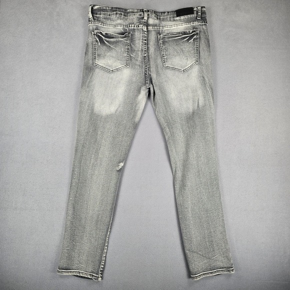 Encrypted Jeans Mens 38x31 Gray Slim Tapered Distressed Stretch Denim Pants - Picture 11 of 13